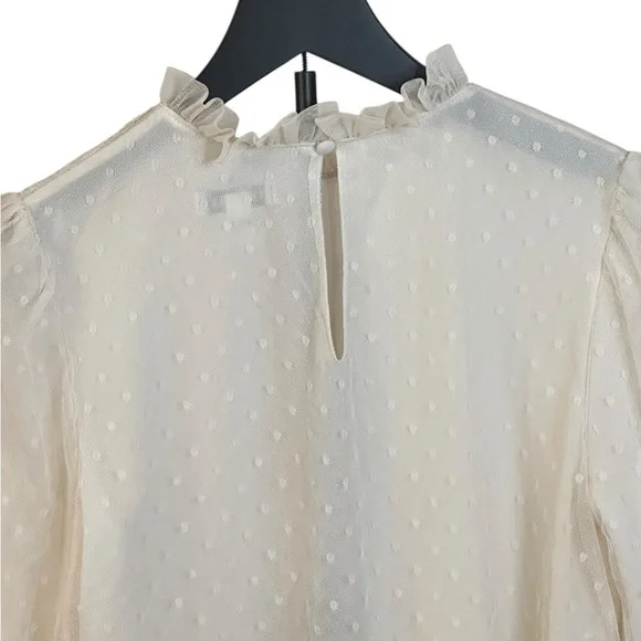 Express Women’s Sheer Dot Ruffle Blouse, Size Small Petite (SP) - Picture 9 of 16